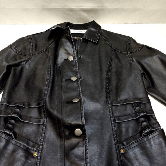 Paris Blue Faux Leather Jacket Small (3-5) Snap Buttons Leopard Trim Detail VGC - Picture 8 of 14